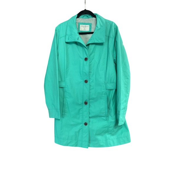 Eddie Bauer Rain Coat Lightweight Spring Jacket Button Up‎ Green XL - Picture 1 of 12